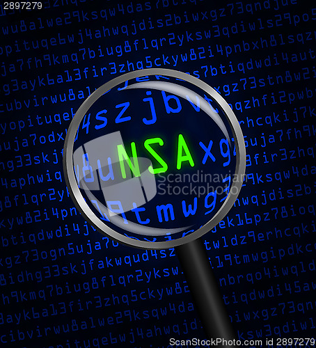Image of NSA revealed in computer code through a magnifying glass