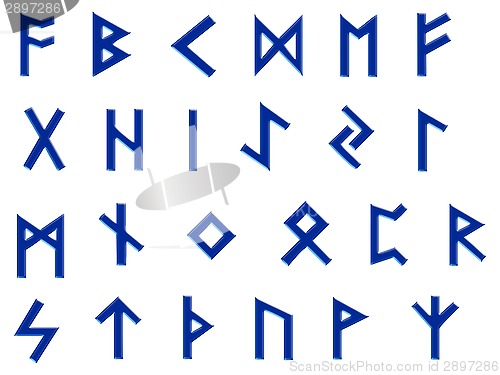 Image of blue runes illustration on white