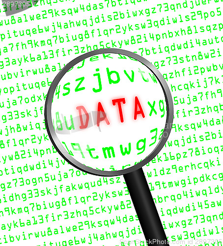 Image of "DATA" revealed in computer code through a magnifying glass