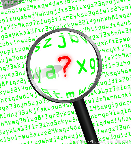 Image of Question Mark revealed in computer code through a magnifying gla