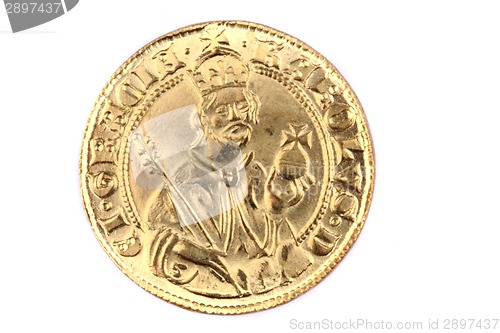 Image of historical czech coin (gold) isolated 