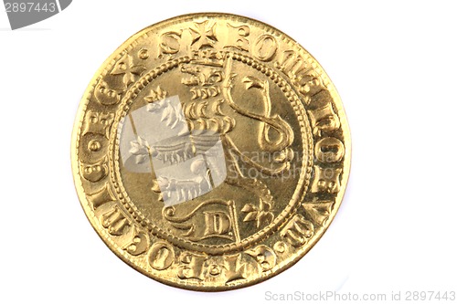 Image of historical czech coin (gold) isolated 