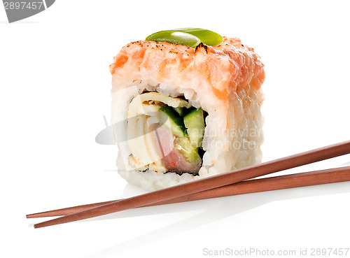 Image of Sushi with fish and chopsticks