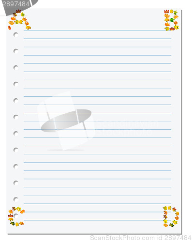 Image of Notebook paper with letters A B C D in corner composed of autumn