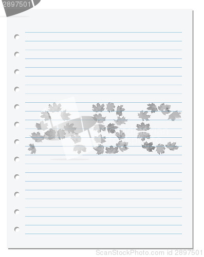 Image of Notebook paper with letters A B C composed of autumn maple leafs