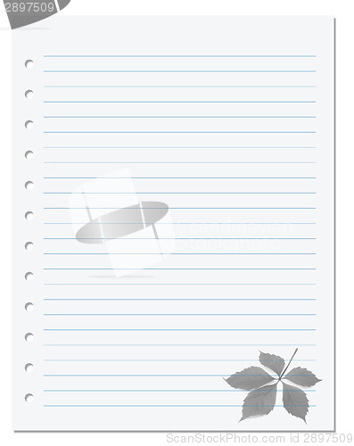 Image of Notebook paper with virginia creeper leaf at background