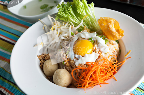 Image of Thai Noodle Dish with Fried Egg