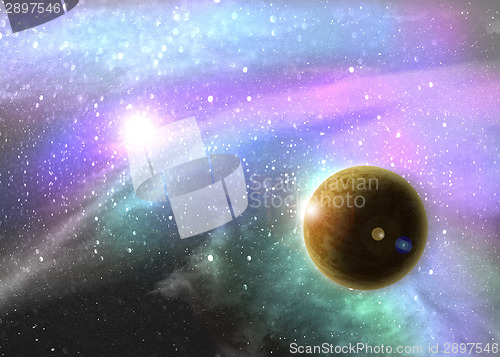 Image of Fantasy deep space nebula with planet and stars