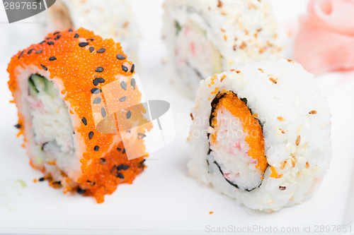 Image of Orange and white shushi rolls