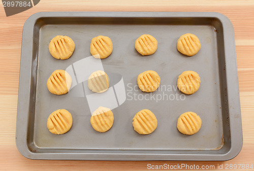 Image of Balls of biscuit dough marked with a fork