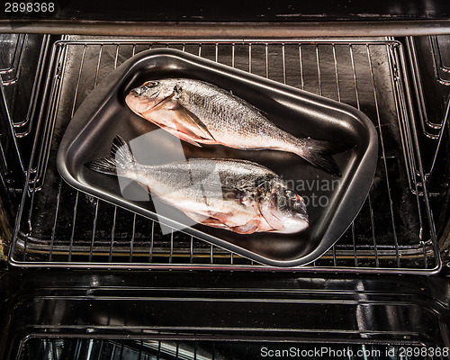 Image of Dorado fish in the oven.