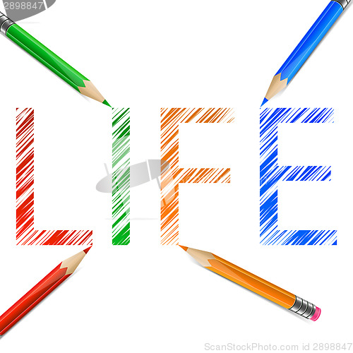 Image of Life word drawn with pencils