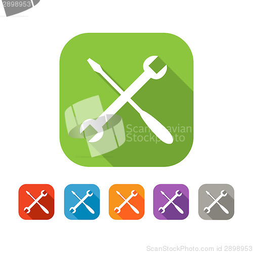 Image of Color set of flat crossed tools icon