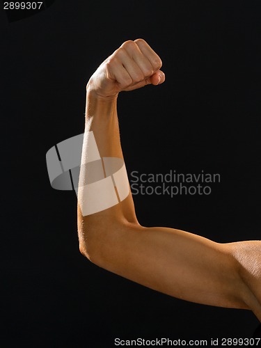 Image of close up of athletic woman flexing her biceps