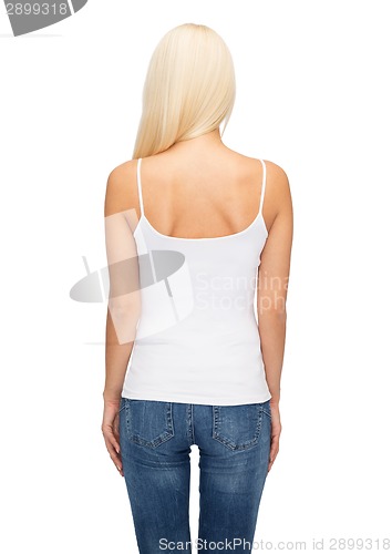 Image of young woman in blank white tank top