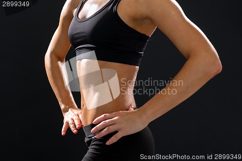 Image of close up of athletic female abs in sportswear