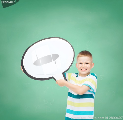 Image of smiling little boy with blank text bubble