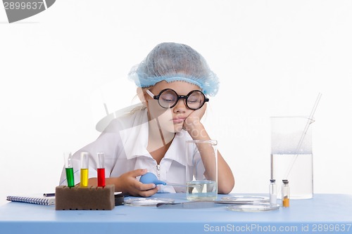 Image of The girl fell asleep in laboratory