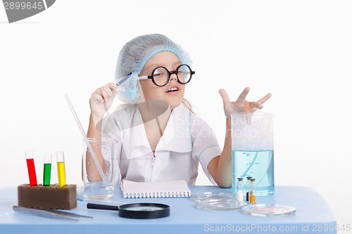 Image of Chemist studying resulting foam in the flask