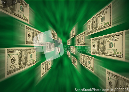 Image of $100 bills flying through a green vortex