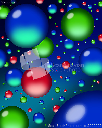 Image of Red, green and blue (RGB) orbs or droplets floating against a bl