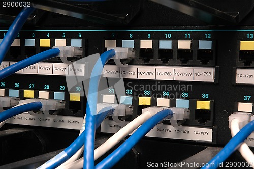 Image of Data transmission cables in a patch bay