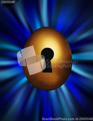 Image of Golden egg with keyhole in a blue vortex