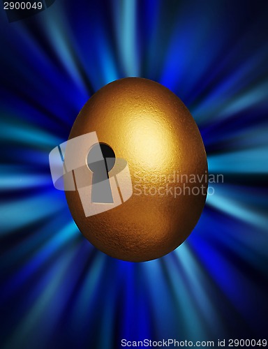 Image of Golden egg with keyhole in a blue vortex