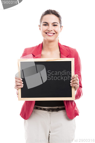 Image of Business woman holding a shalk board