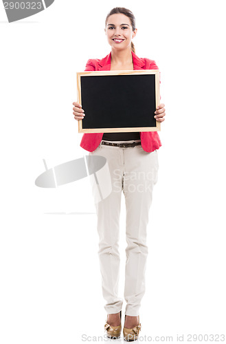 Image of Business woman holding a shalk board