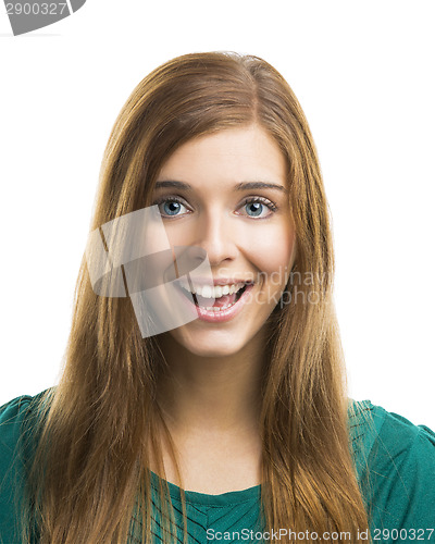 Image of Beautiful young woman laughing