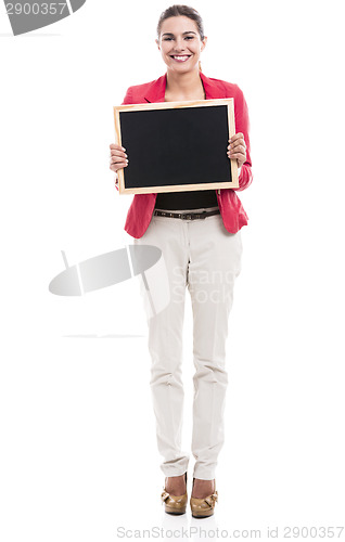 Image of Business woman holding a shalk board