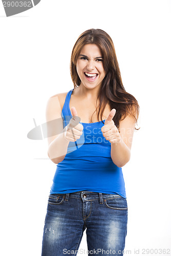 Image of Young woman with thumbs up