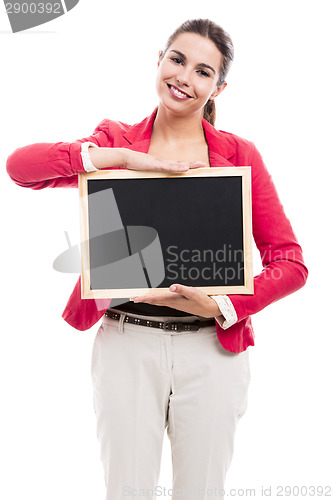 Image of Business woman holding a shalk board