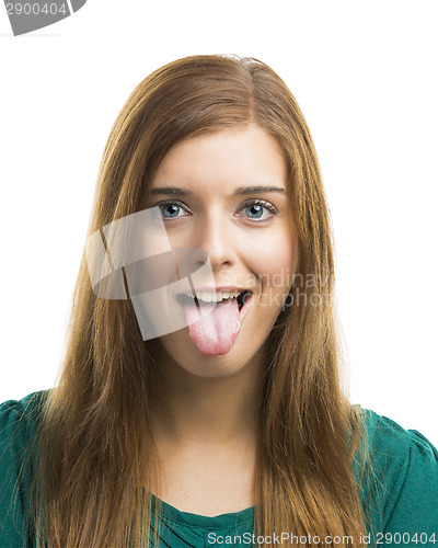 Image of Beautiful young woman with tongue out