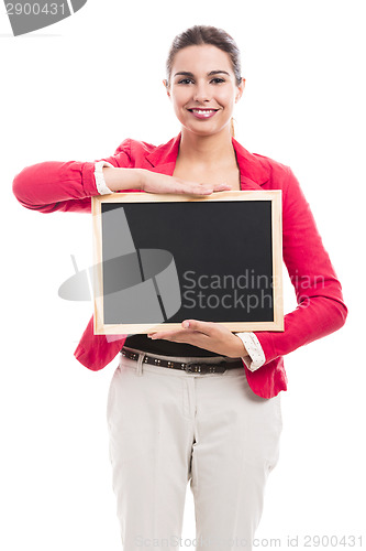 Image of Business woman holding a shalk board