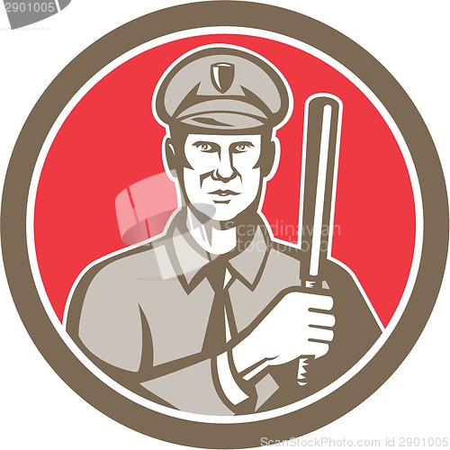 Image of Policeman With Night Stick Baton Circle Retro