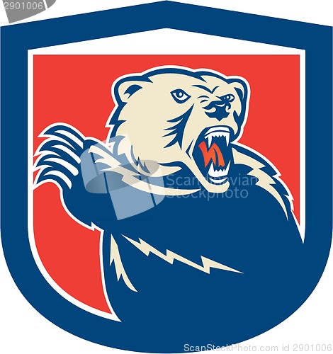 Image of Grizzly Bear Swiping Paw Shield Retro