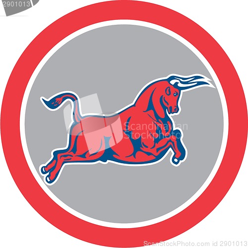 Image of Bull Attacking Charging Circle Retro