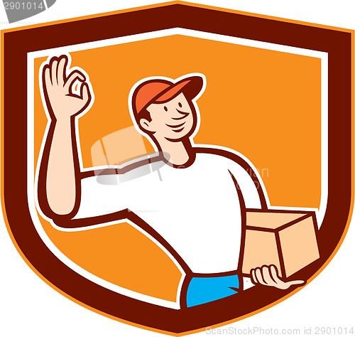 Image of Delivery Man Okay Sign Shield Cartoon