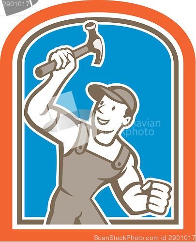 Image of Builder Carpenter Holding Hammer Shield Cartoon