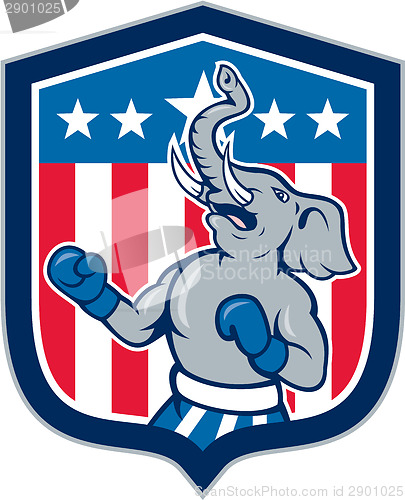 Image of Republican Elephant Boxer Mascot Shield Cartoon