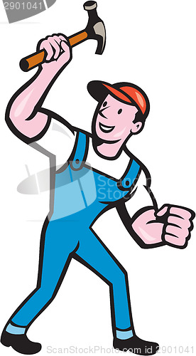 Image of Builder Carpenter Holding Hammer Cartoon