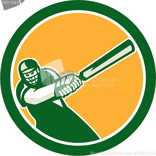 Image of Cricket Player Batsman Batting Circle Retro