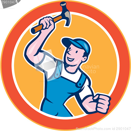 Image of Builder Carpenter Holding Hammer Circle Cartoon