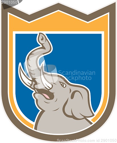 Image of Elephant Head Roaring Trunk Up Shield Cartoon