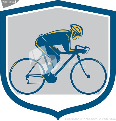 Image of Cyclist Riding Mountain Bike Shield Retro