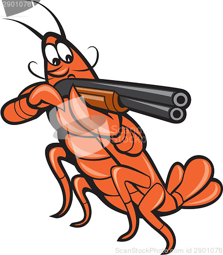 Image of Crayfish Lobster Aiming Shotgun Cartoon