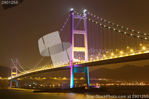 Image of Tsing Ma bridge in Hong Kong at night