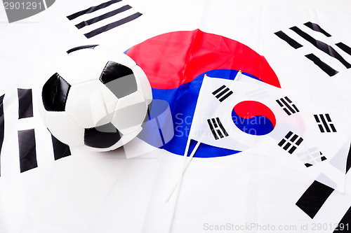 Image of Flag of South Korea and soccer ball